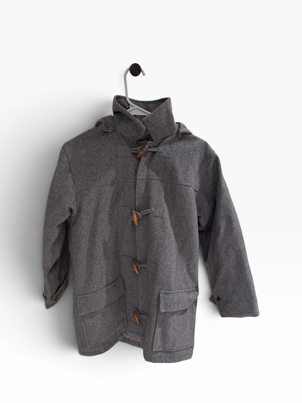 The Children's Place Boys Gray Hooded Duffle Coat Toggle Wool Blend L 10/12